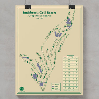 Golf course map of Innisbrook Golf Resort's Copperhead Course on a beige background.