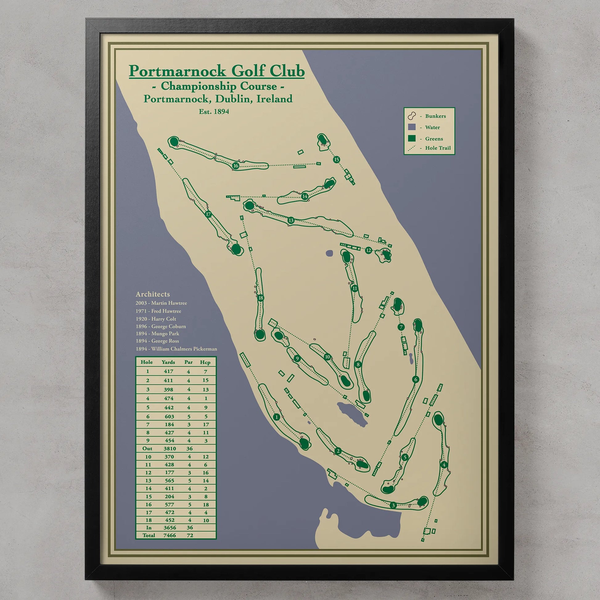 Portmarnock Golf Club Course Map Print designed by Lay of the Links
