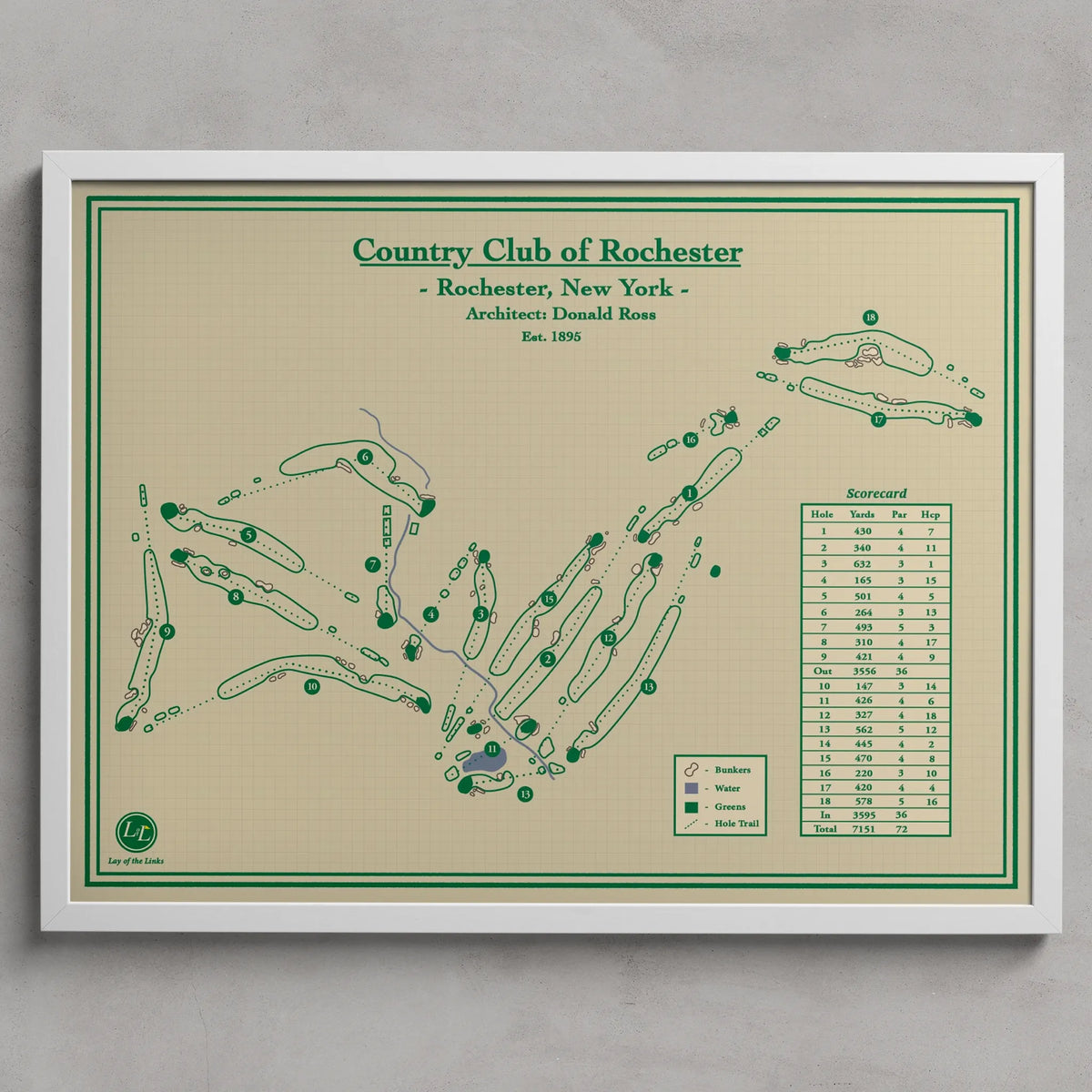 Golf Course Prints - Country Club of Rochester designed by Lay of the Links