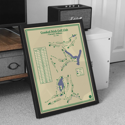 Framed golf course map of Crooked Stick Golf Club