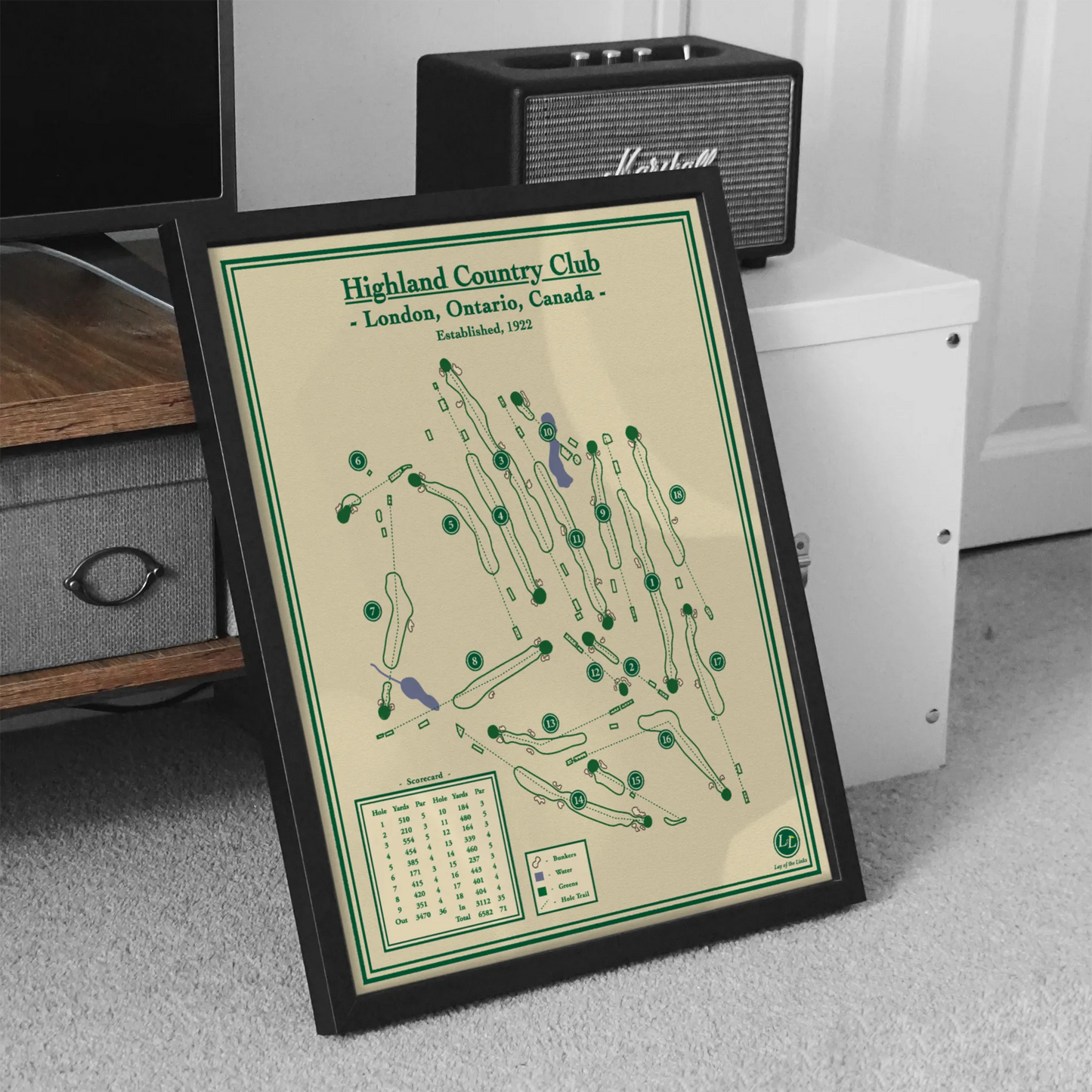 golf course map print of Highland Country Club in london, ontario