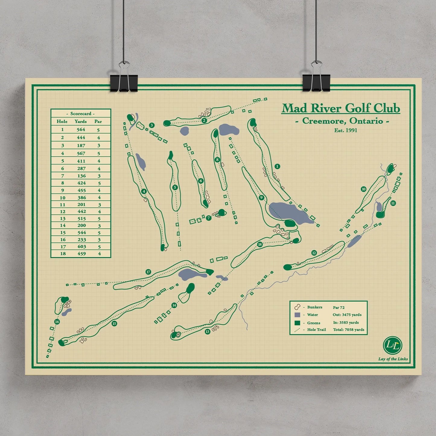 A vintage-style Mad River Golf Club course map print