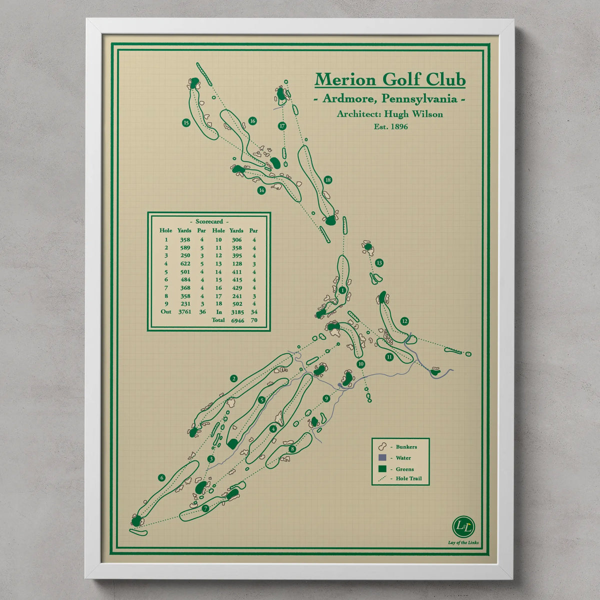 Merion Golf Club Map Blueprint Wall Art - Ardmore, Pennsylvania