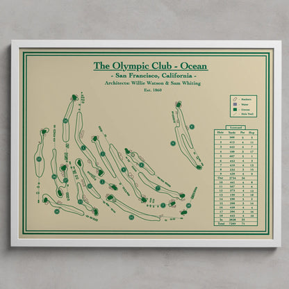 Golf Map Blueprint Art - Ocean Course tat The Olympic Club in San Francisco
