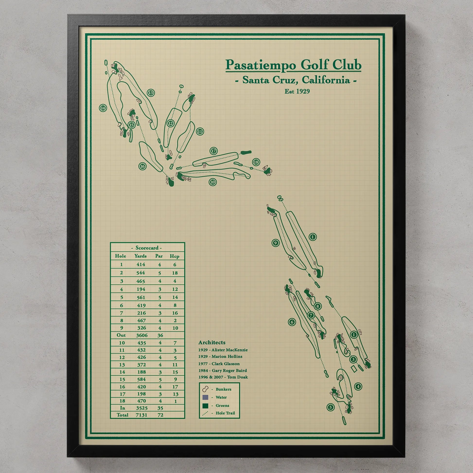 Framed course map of Pasatiempo Golf Club by Lay of the Links