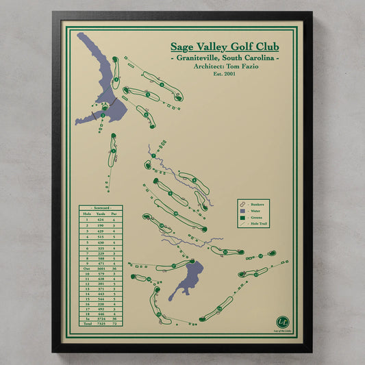 Framed course map of Sage Valley Golf Club on a beige background