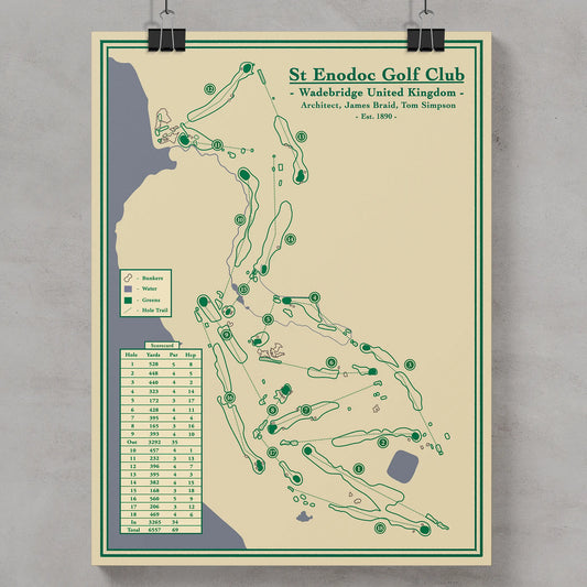 St Endodoc Golf Course Map Print designed by Lay of the Links
