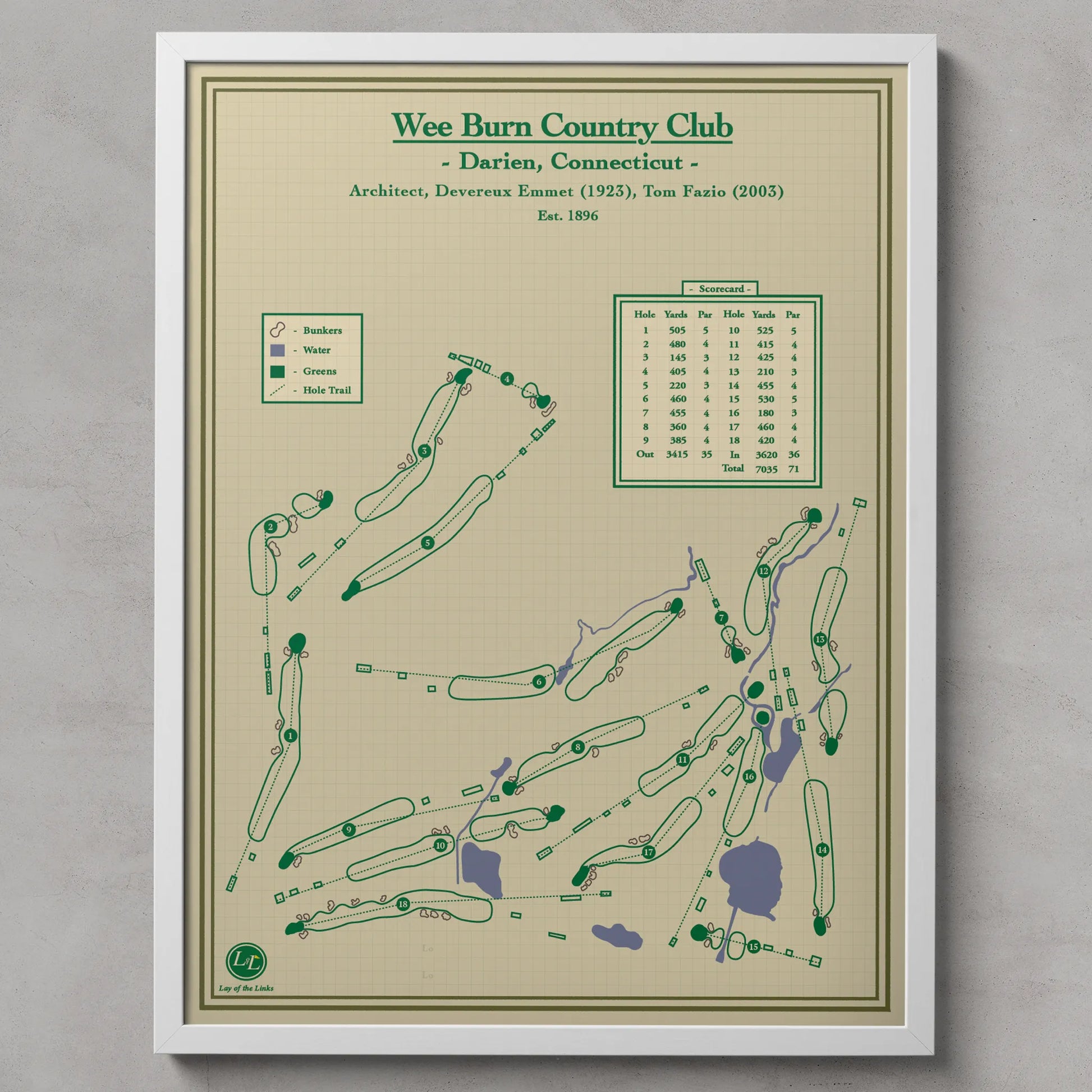 Wee Burn Country Club - Golf Blueprint Map Art