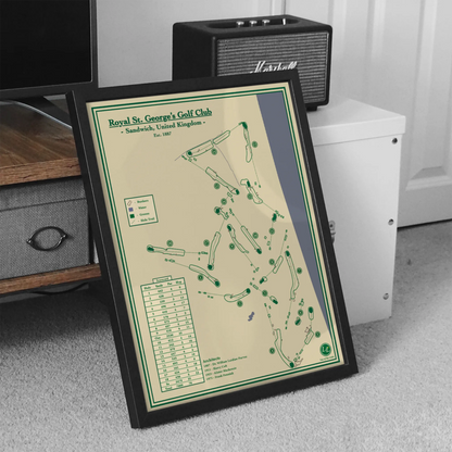 Golf Course Print - Royal St. George's Golf Club on a carpeted floor with a Marshall amplifier in the background.