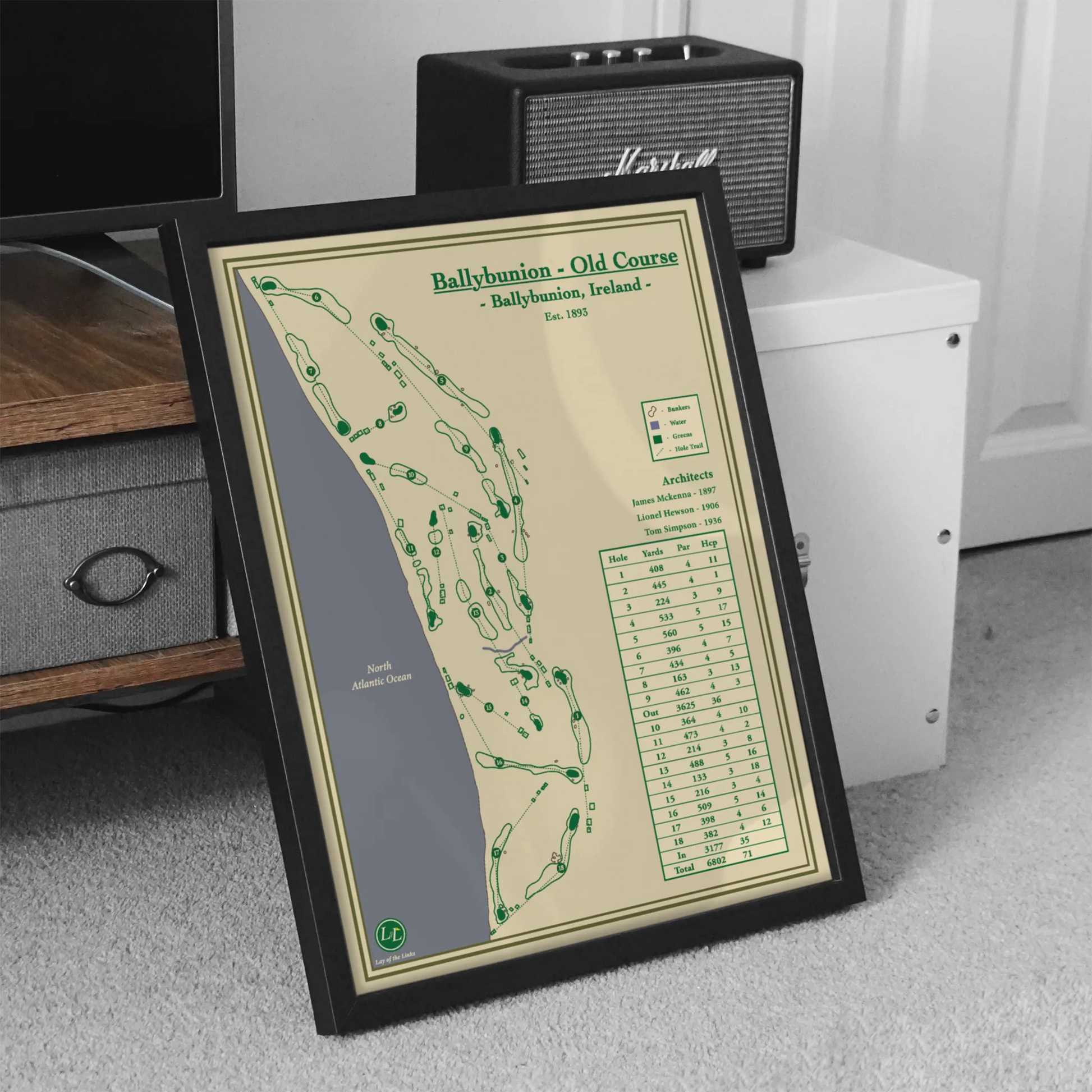 Old Course at Ballybunion in Ireland - Course Map Blueprint Art