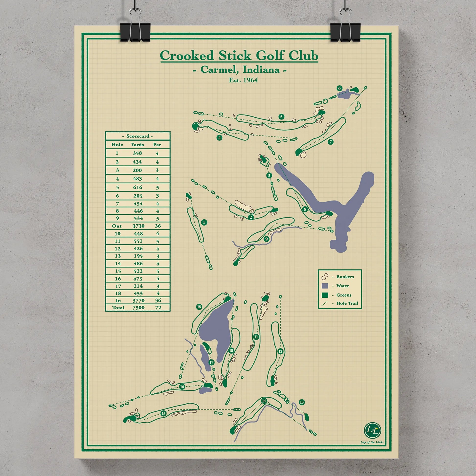 Crooked Stick Golf Course Map Print - Carmel, Indiana