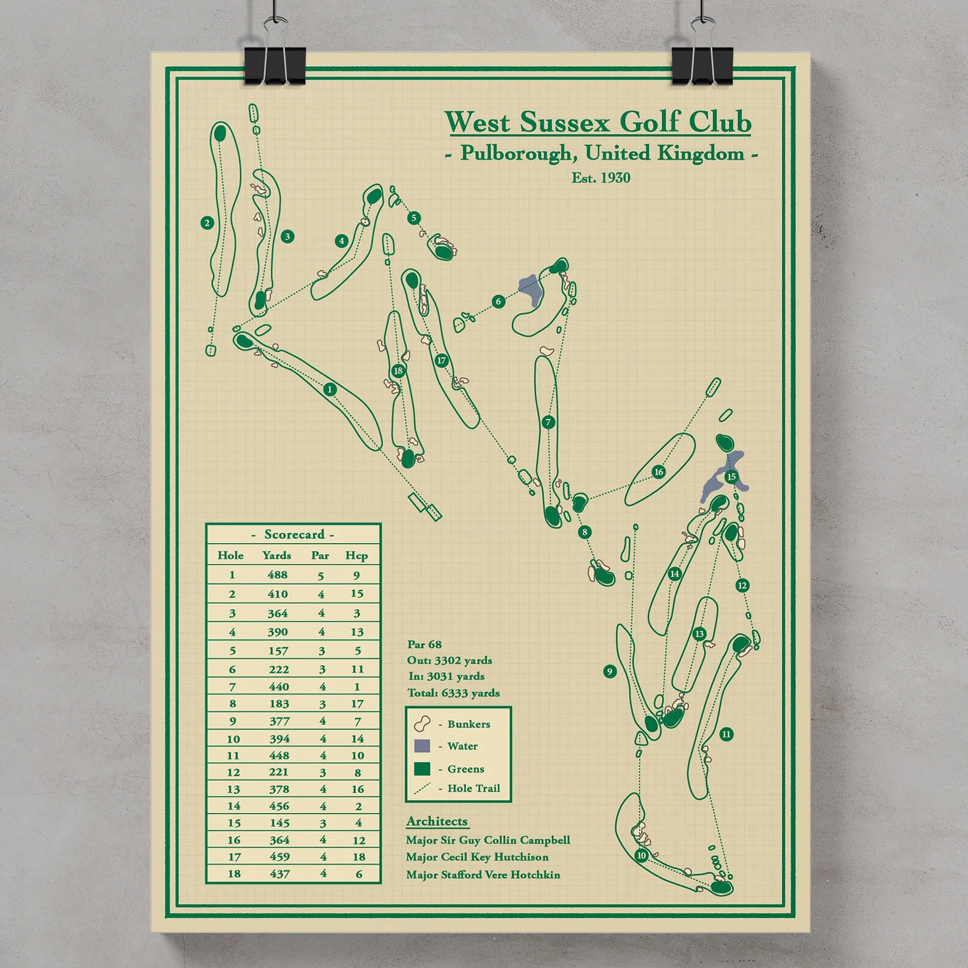West Sussex Golf Club - Course Map Print - Designed by Lay of the Links