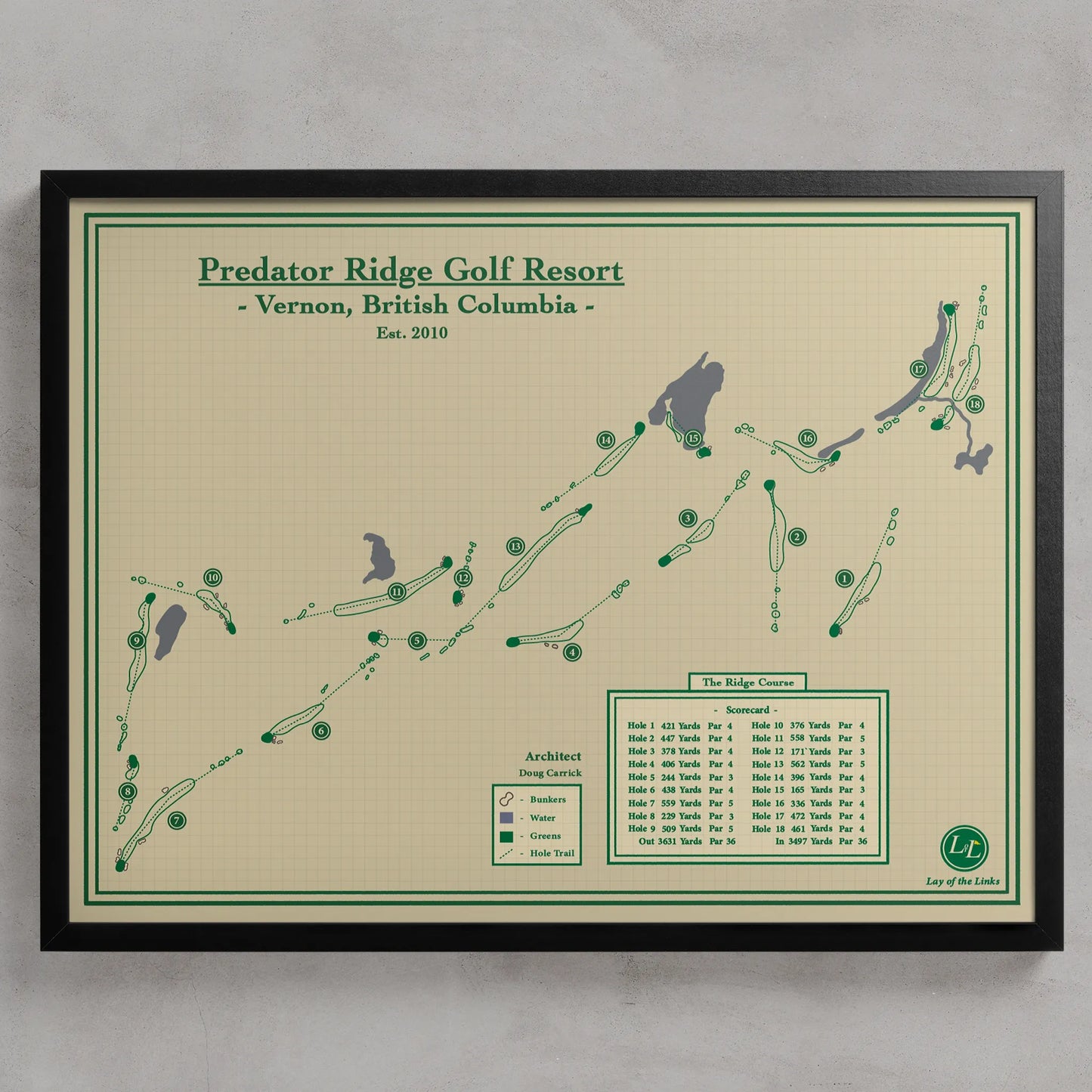 Predator Ridge (Ridge Course) Golf Map Print - Lay of the Links design