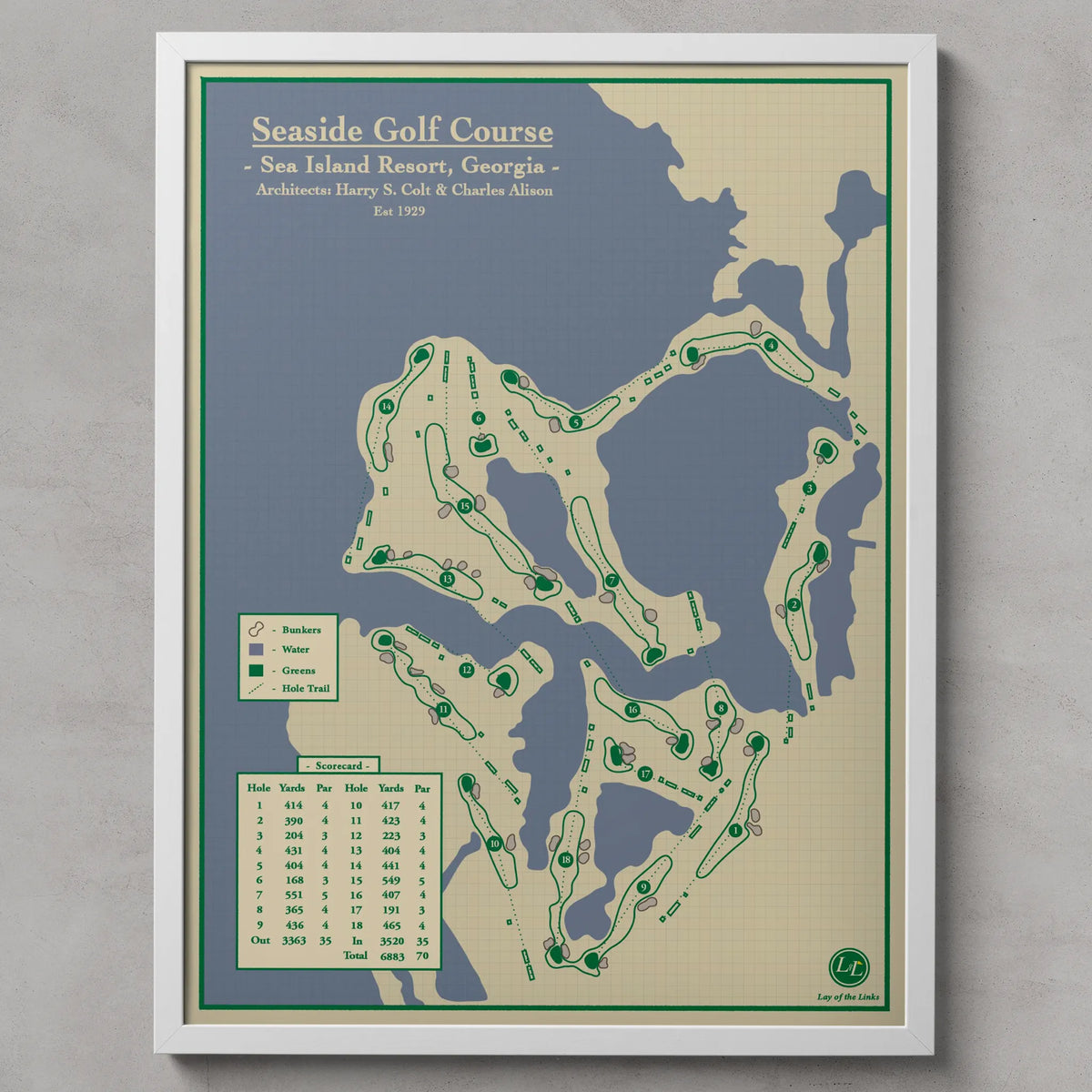 Golf Map Prints - Seaside Course at Sea Island Resort in Georgia 