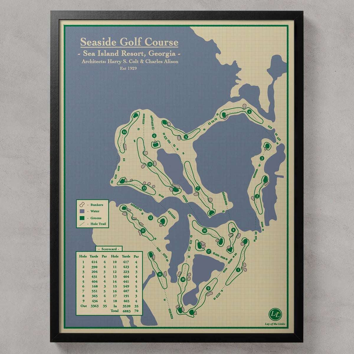 Golf Map Wall Art - Seaside Course - Georgia