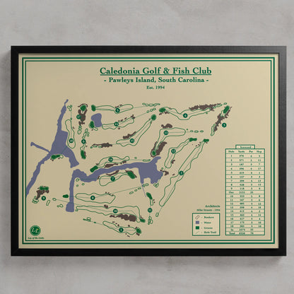Caledonia Golf & Fish Club course map print on Pawleys Island, South Carolina.