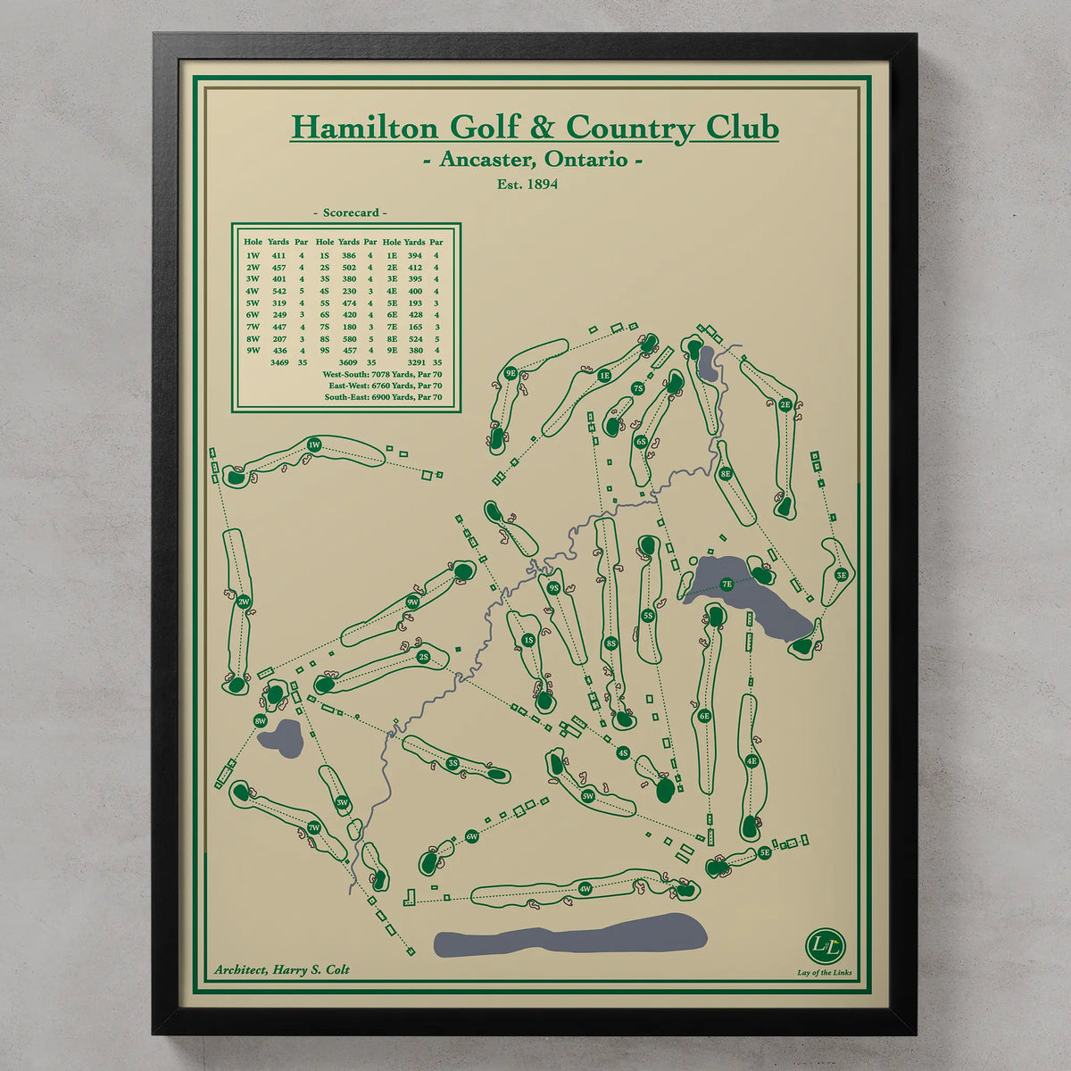 Hamilton Golf & CC Course Map Print | Ontario Golf Art – Lay of the Links