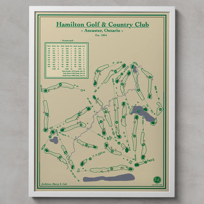 Map of Hamilton Golf & Country Club with green and brown colors on a beige background