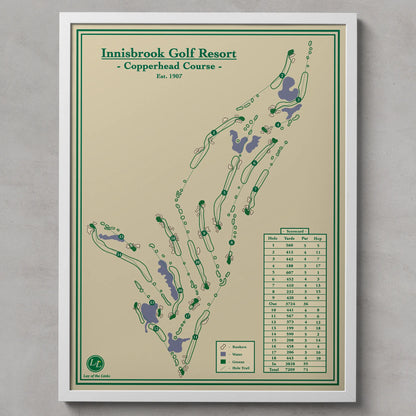 Framed map of Innisbrook Golf Resort's Copperhead Course in a white frame display