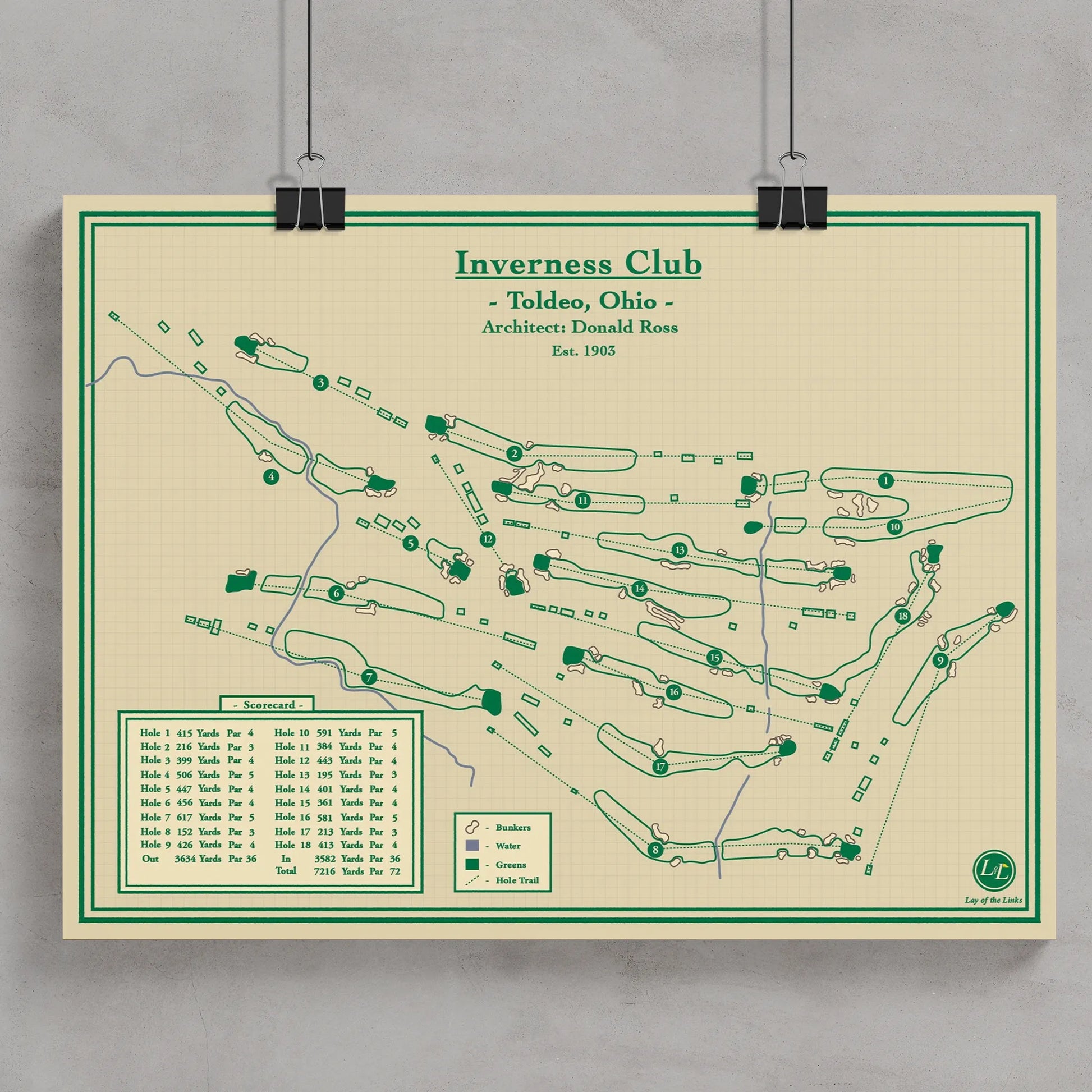 course map print of Inverness Club in Toldeo, Ohio
