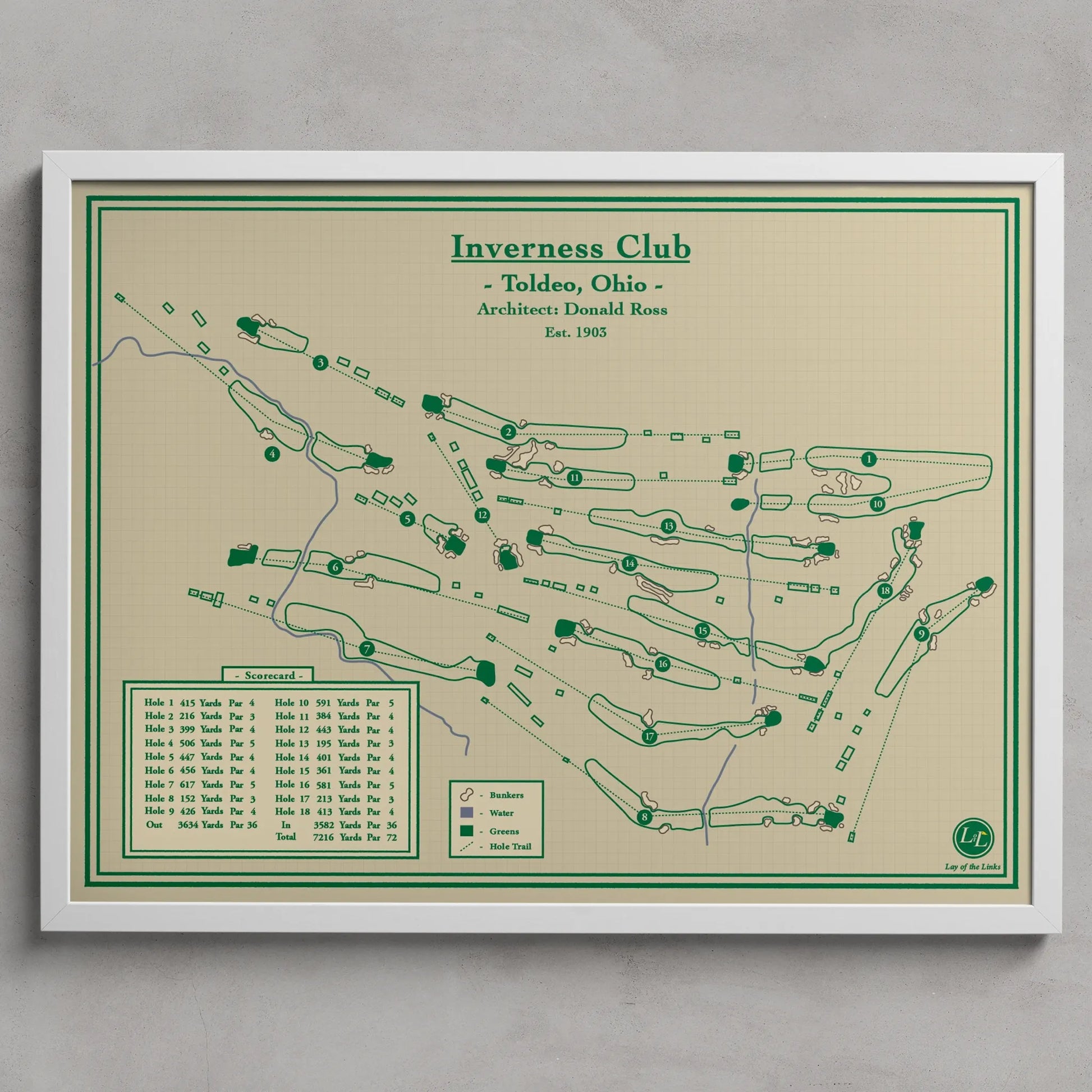 Inverness Club Course Map Print - located in Toledo, Ohio