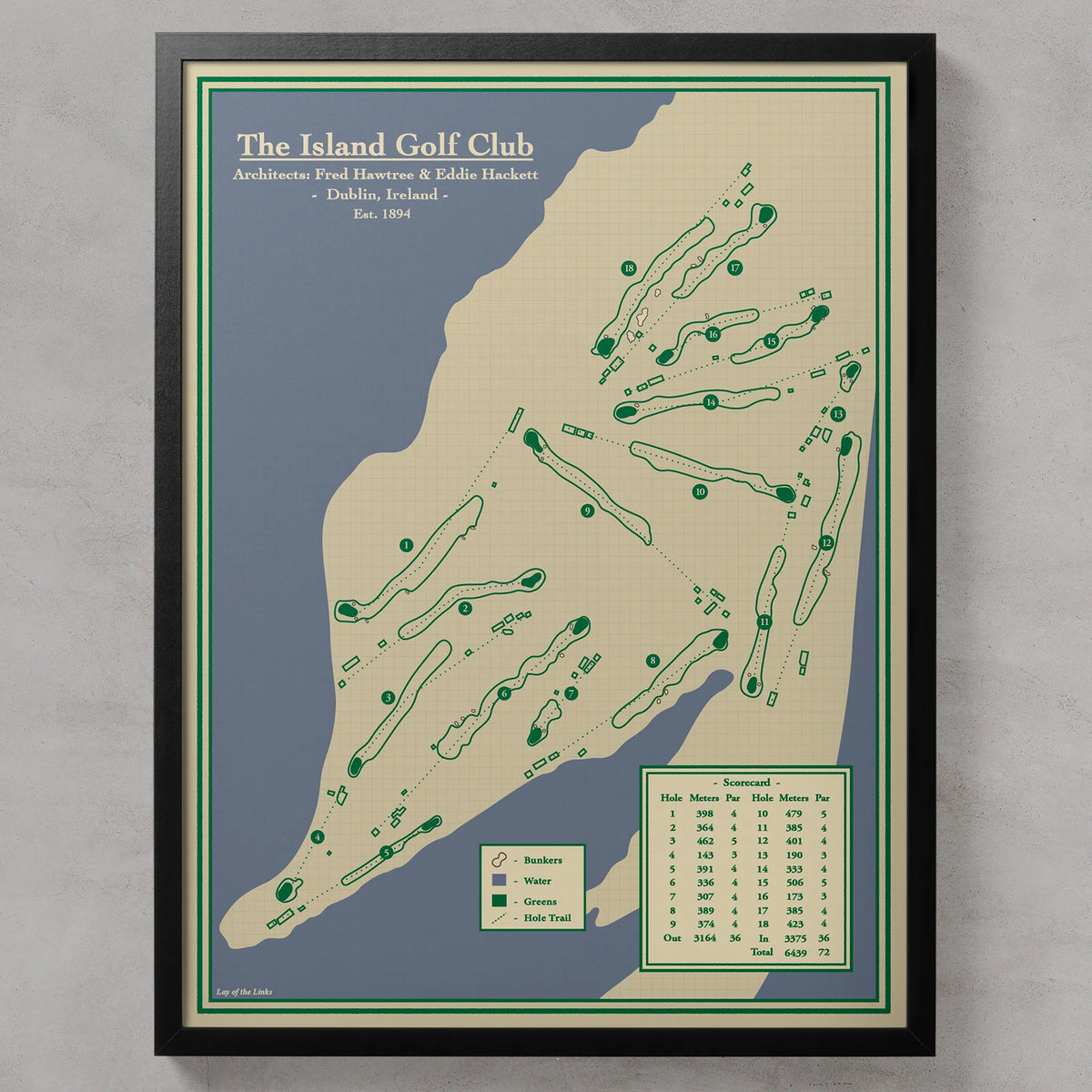 Island Golf Club in Dublin Ireland - Map Print 