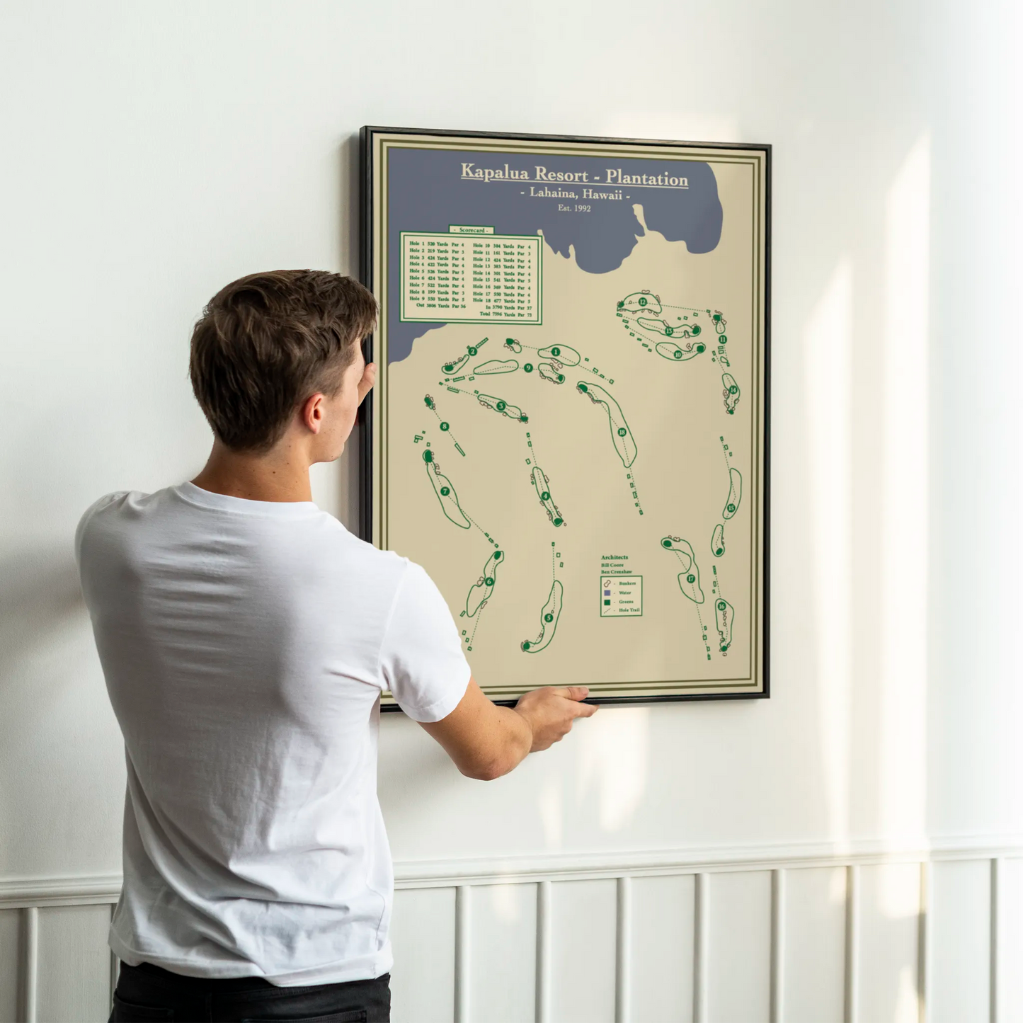 Kapalua resort Golf Course Map Print - Framed