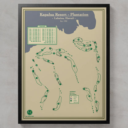 Golf course map print of Kapalua Resort Plantation in Lahaina, Hawaii