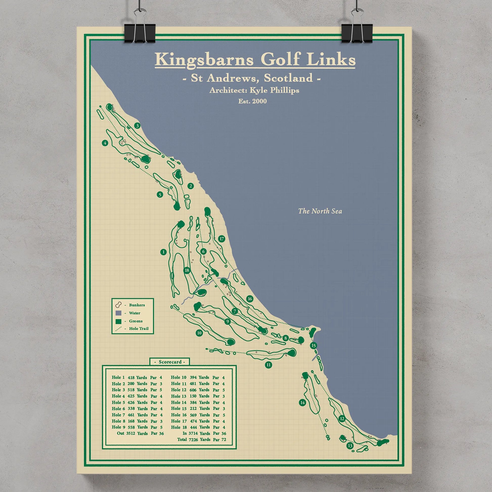 course map printfor Kingsbarns Golf Links in St Andrews, Scotland