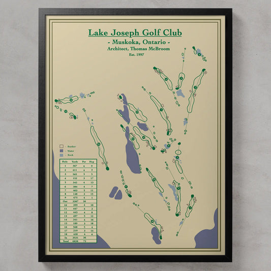 Framed Course map of Lake Joseph Golf Club 