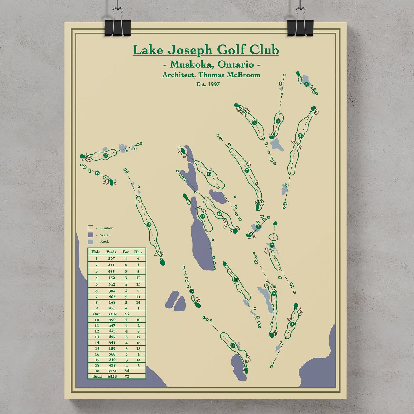 Lake Joseph Golf Club Course Map Print - Muskoka, Ontario