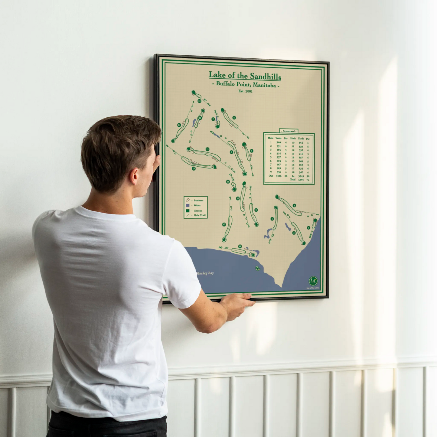 golf map print  of 'Lake of the Sandhills - Buffalo Point, Manitoba.