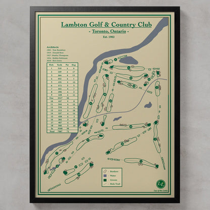 Framed Course map of Lambton Golf & Country Club, Toronto, Ontario on a beige background
