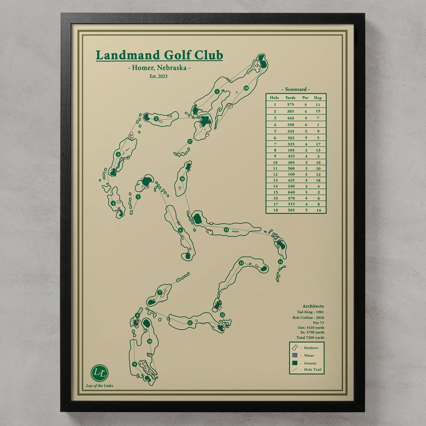 Landmand Golf Club Course Map Print Nebraska, USA