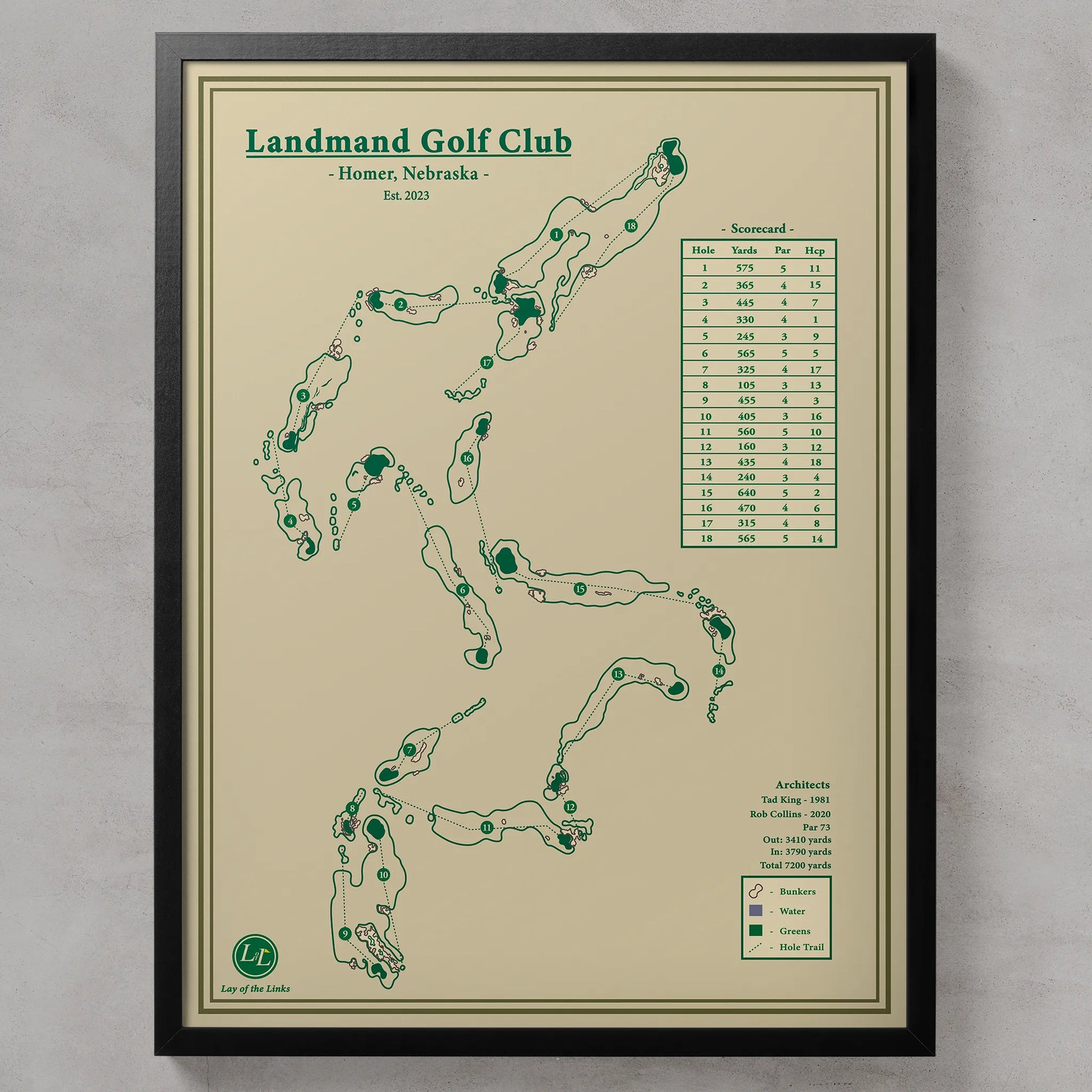 Landmand Golf Club Course Map Print Nebraska, USA