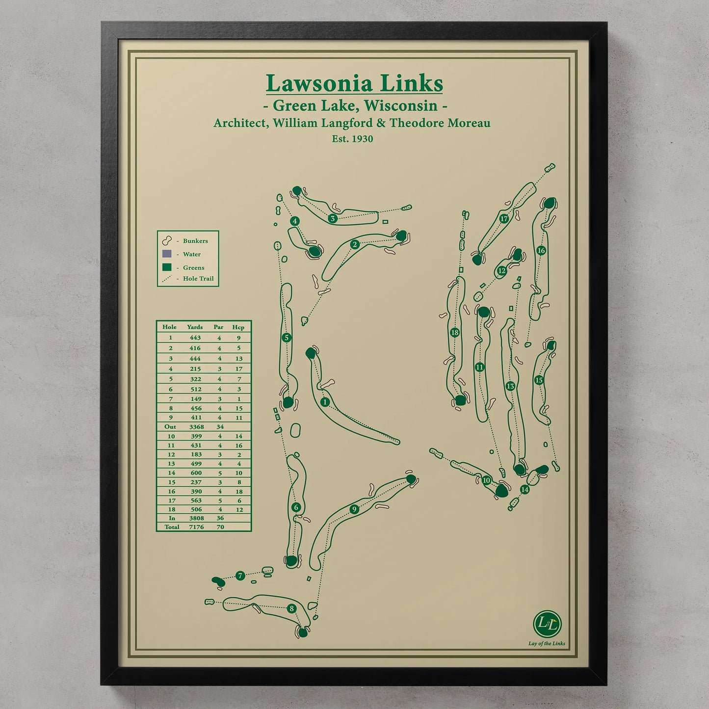 Lawsonia Links Course Map Print - Wisconsin Golf Art