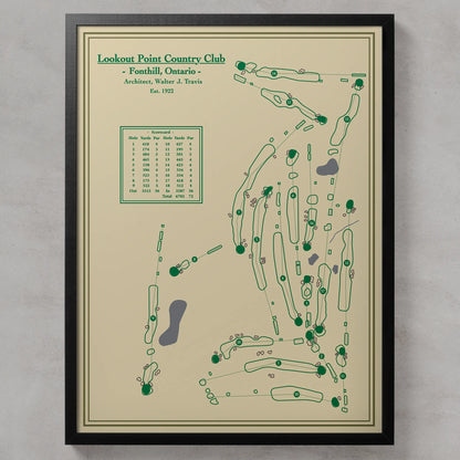 Framed golf course map of Lookout Point Country Club