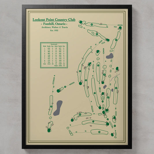 Framed golf course map of Lookout Point Country Club