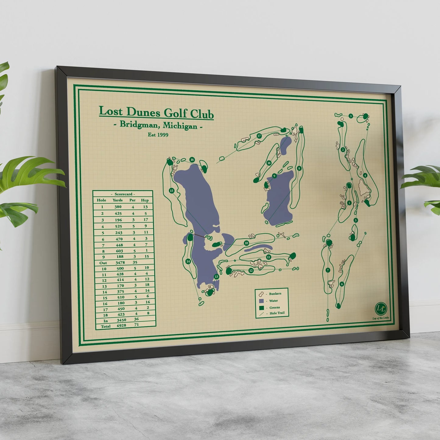 Golf Course Map Prints - Lost Dunes Golf Club in Birdgman, Michigan