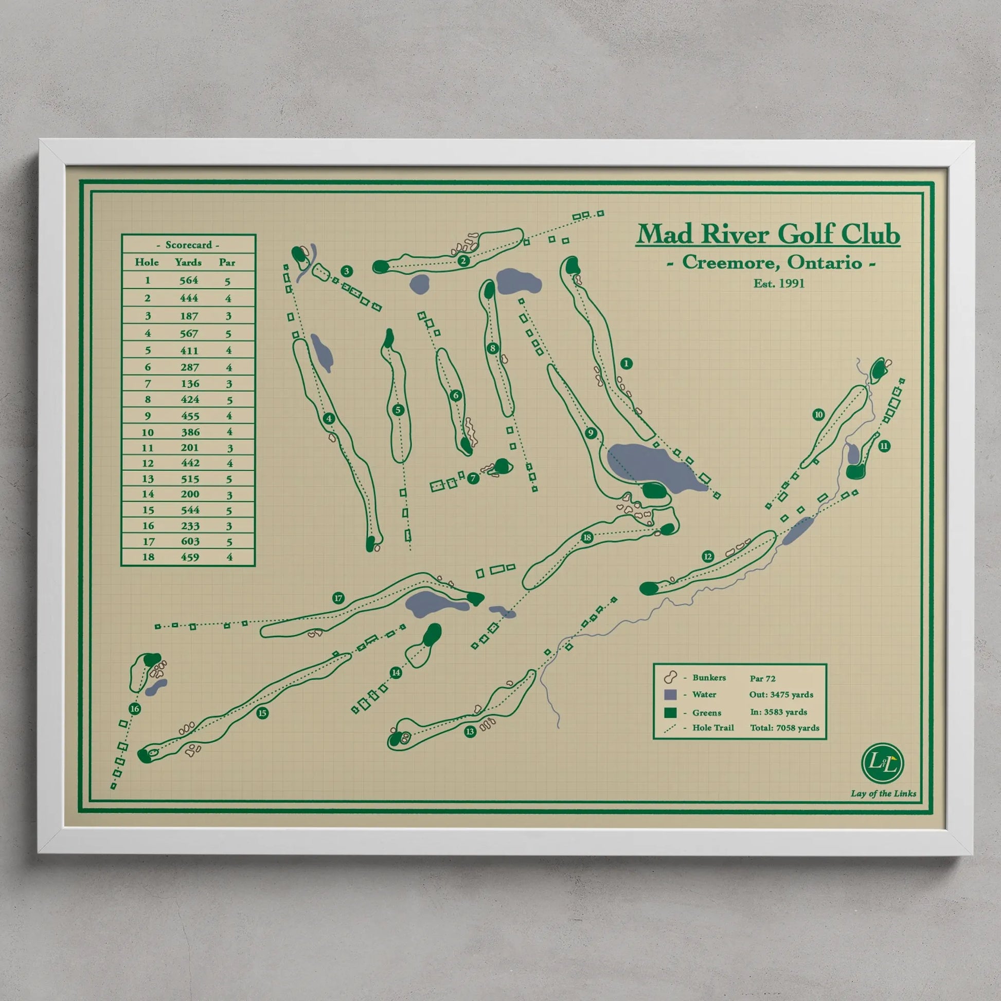 golf course map print for Mad River Golf Club in Creemore, Ontario,