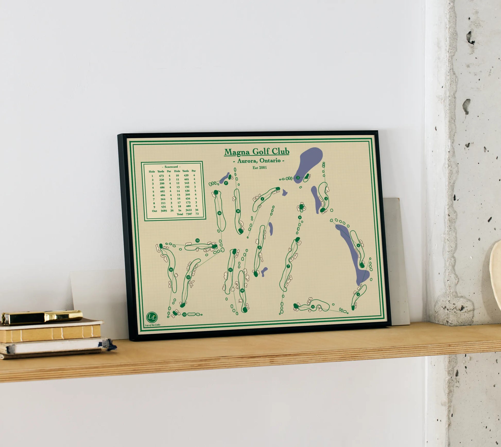 Framed golf course map of Magna Golf Club
