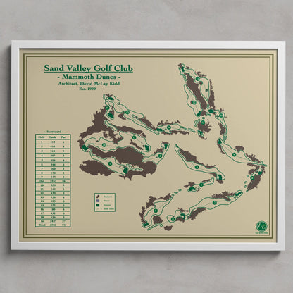 Framed map of Sand Valley Golf Club's Mammoth Dunes course on a beige background