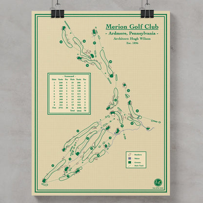 golf course map wall art of Merion Golf Club in Ardmore, Pennsylvania, 