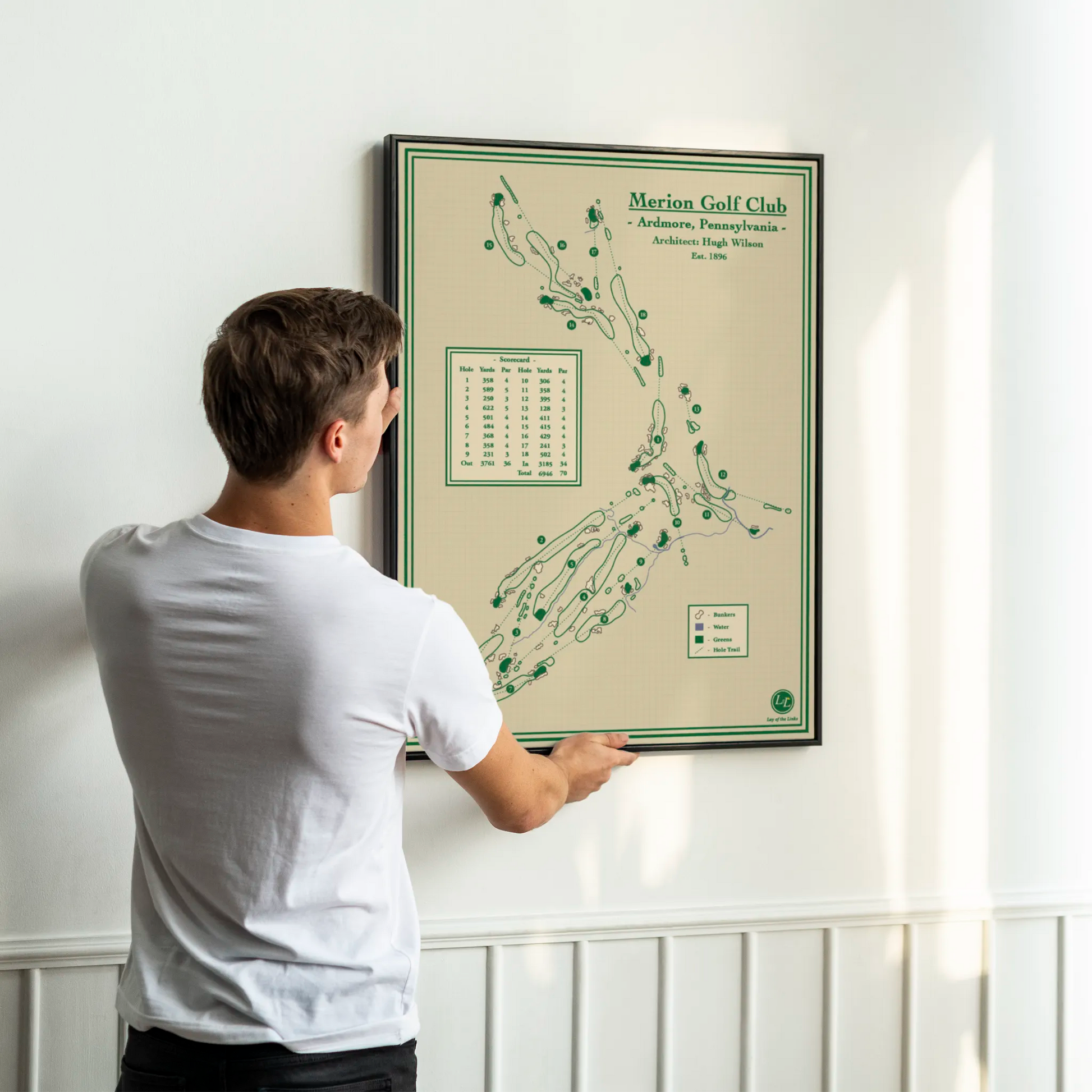 Merion Golf Club Map Course Map Print designed by Lay of the Links