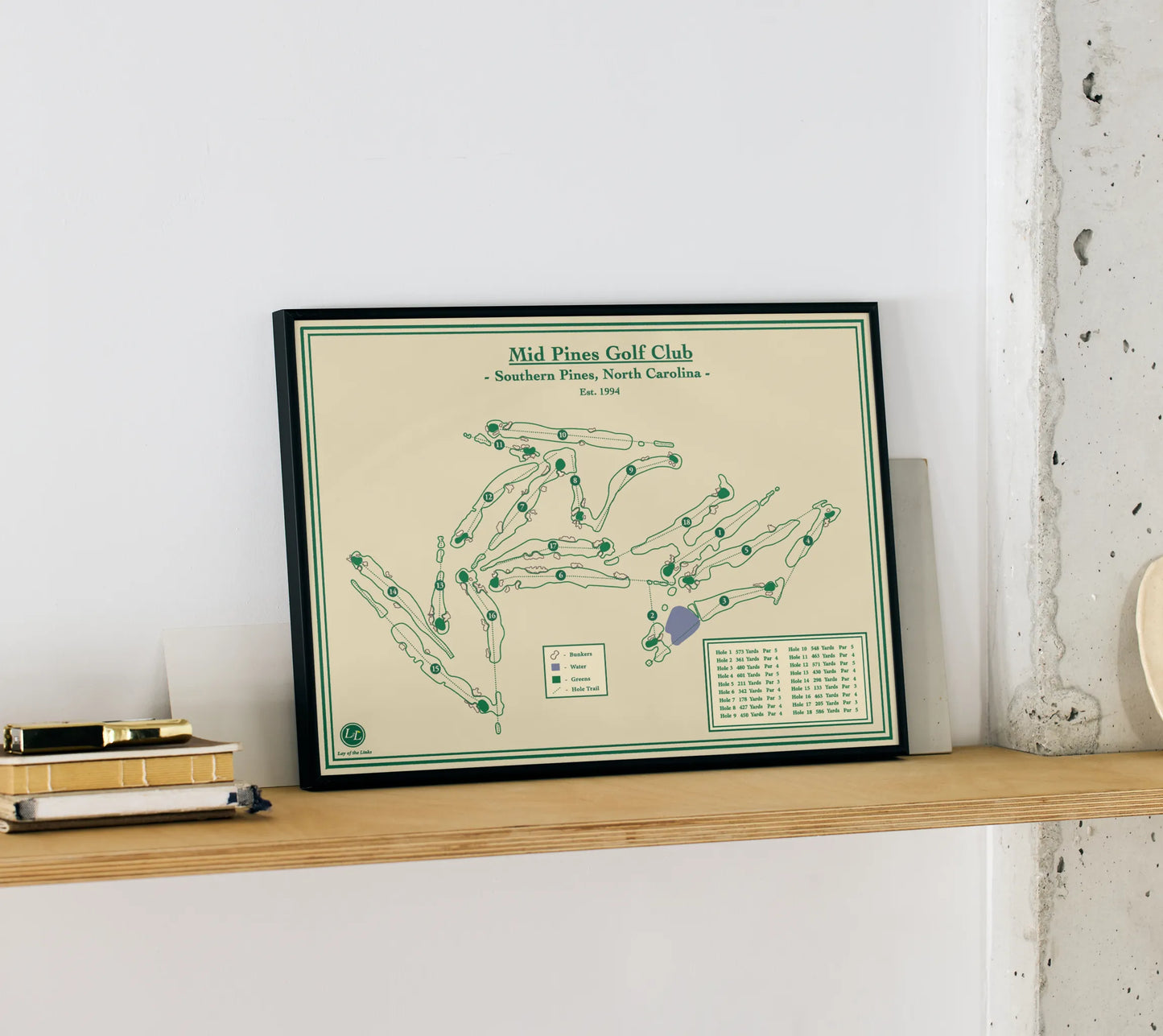 Framed Course Map of Mid Pines Golf Club designed by Lay of the Links