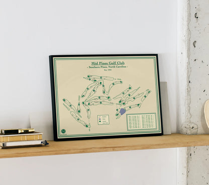 Framed Course Map of Mid Pines Golf Club designed by Lay of the Links