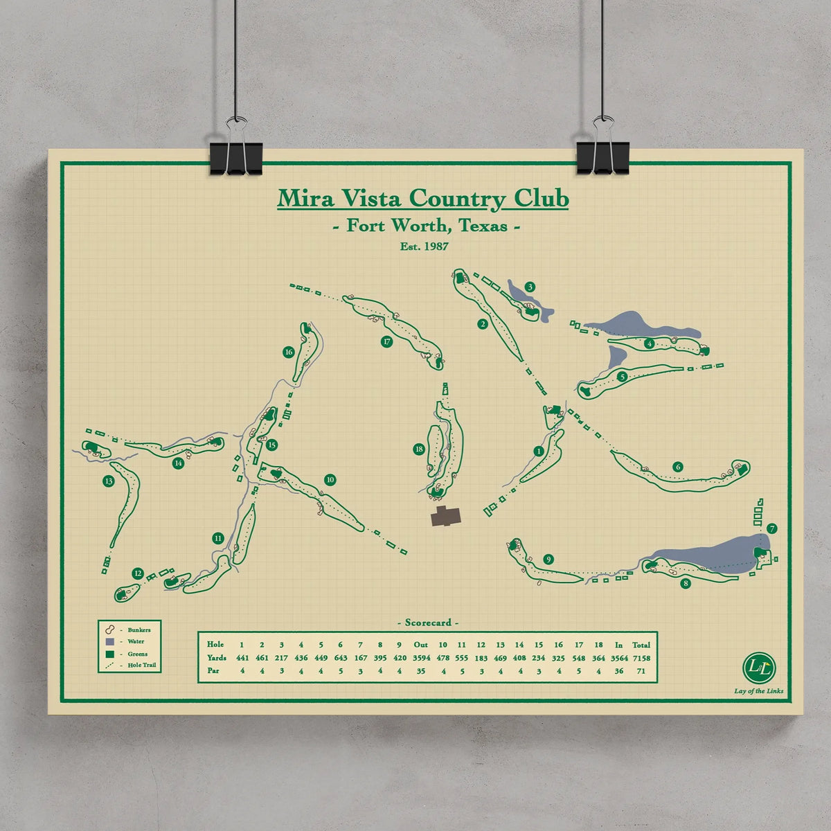 Mira Vista Country Club Course Map Print - Fort Worth, Texas