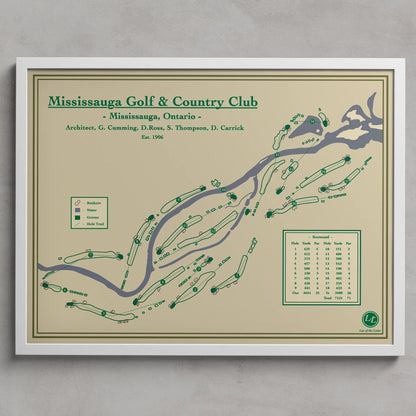 Mississaugua Golf map print in a white frame, featuring the historic private club and Canadian Open host in Ontario.
