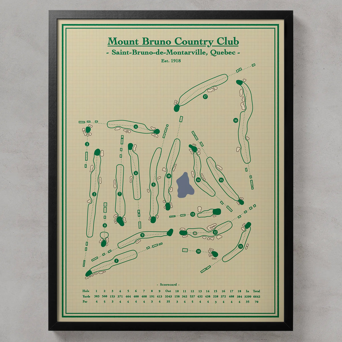 Mount Bruno Golf Club - Course Map Print designed by Lay of the Links Art Studio