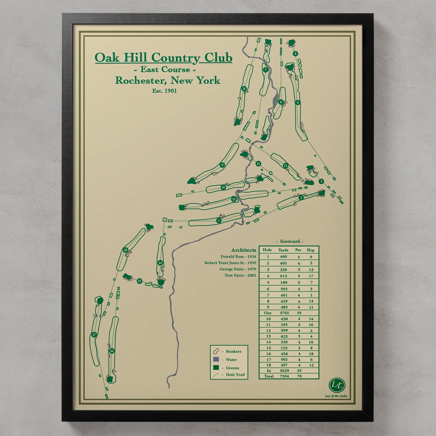Course map print of Oak Hill Country Club's East Course in Rochester, New York